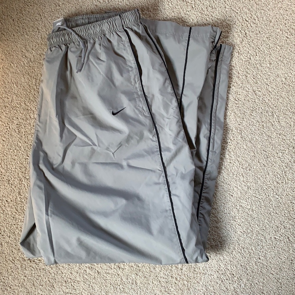 Gray w/ black stripe.  Nike workout pants.